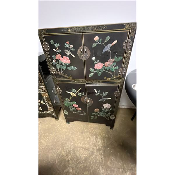 ASIAN STYLE PAINTED WOOD STORAGE CABINET - 42.25"T X 26.25"W X 14"D