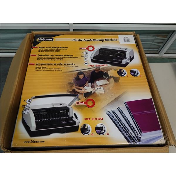 Fellowes PB2450 Plastic Comb Binding Machine New in Box