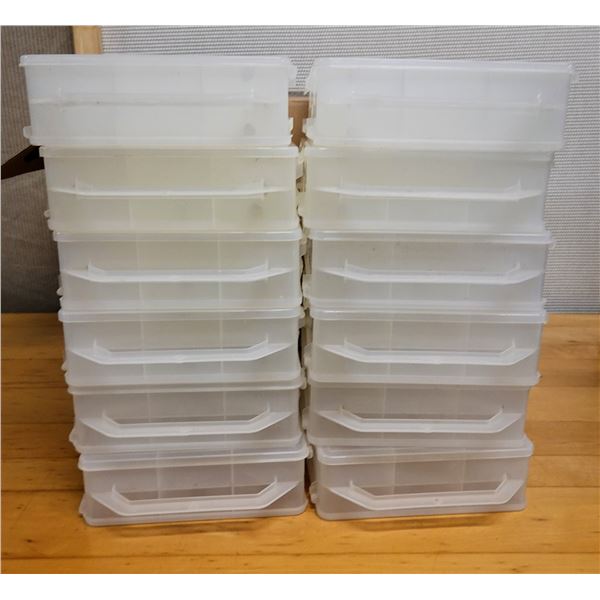 Qty 12 Plastic Organizer Boxes 14" x 11" x 3.5"H