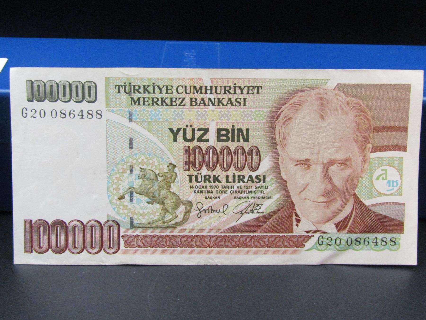 1970 Turkey 100000 Lirasi Note