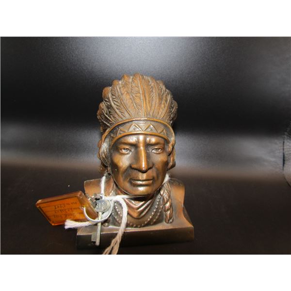 Vintage Banthrico INC, Chicago IL - Indian Head Coin Bank w/Key