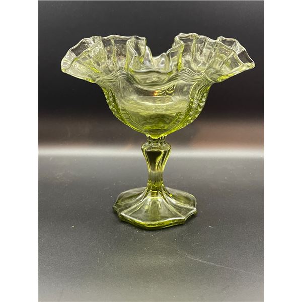 Vintage Fenton Light Green Pedestal Compote. Approx. 6 Inches Tall