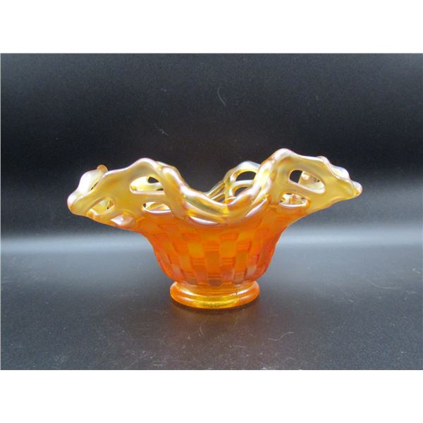 Vintage Fenton Marigold Carnival Glass Open Edge Basketweave Bowl, Candy Dish 3"