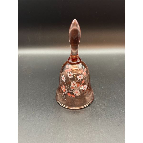 Vintage Fenton Hand Painted and Signed Pink Glass Bell; Daisy Flowers 4.75"