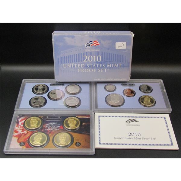 2010 S Us Mint Proof Set. OGP. Contains 14 Coins; Reg. Coinage, Presidential Dollars, National Park 