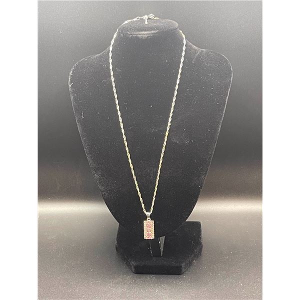 Sterling Silver Pink Topaz and CZ Like Necklace and Earring Set. NEW