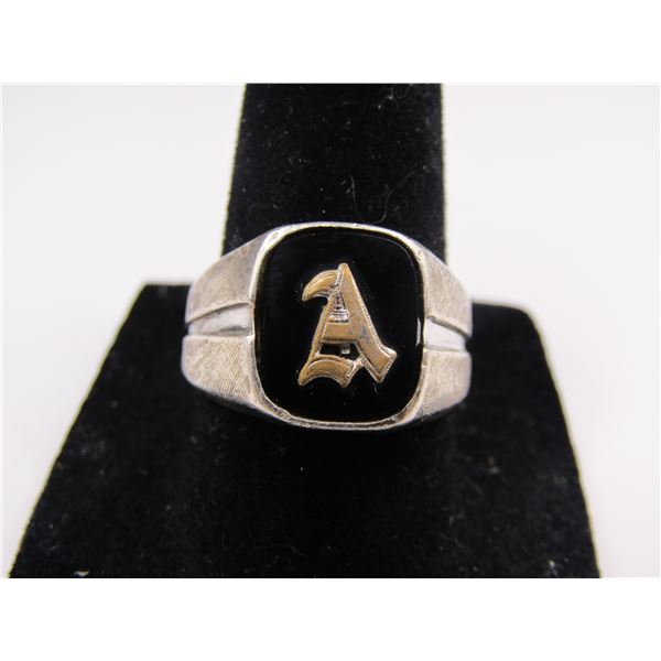 Sterling Silver Size 8 Vintage Joseph Esposito Signet Black Onyx Ring Letter A