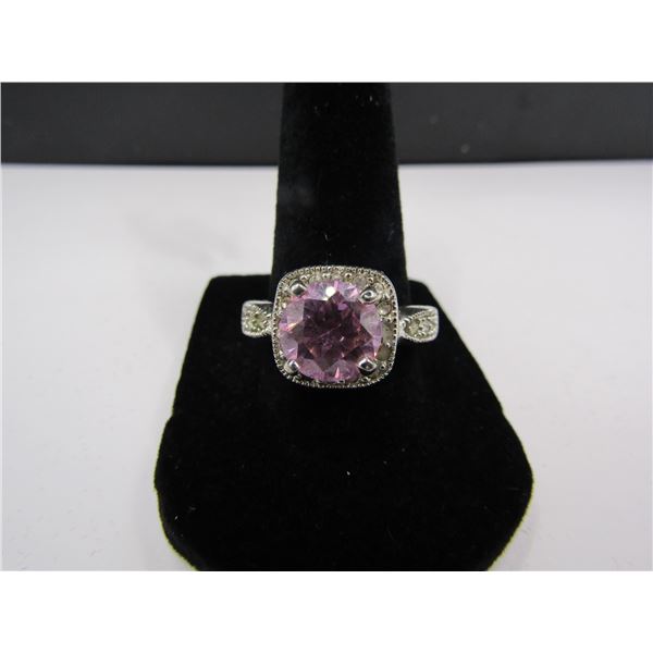 Size 9 Sterling Silver Pink Topaz Ring