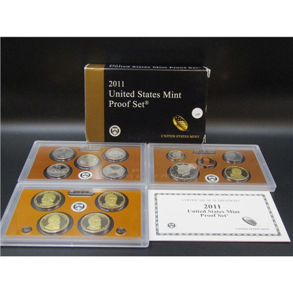 2011 S Us Mint Proof Set. OGP. Contains 14 Coins; Reg. Coinage, Presidential Dollars, National Park 