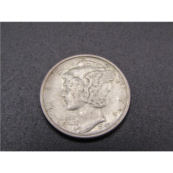 1941-D Mercury Dime. WWII Era, 90% Silver, UNC