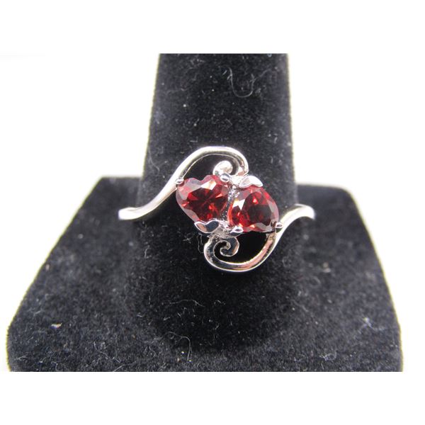 Sterling Silver Size 9Double Heart Ruby Red Like Ring