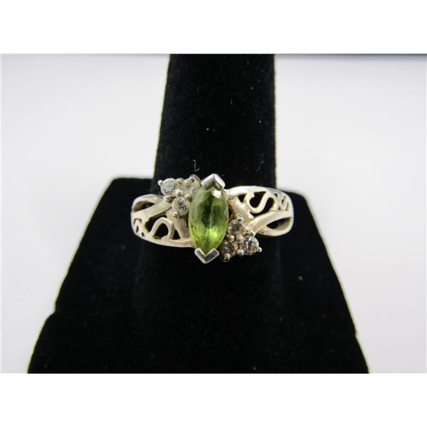 Size 7.5 Sterling Silver Peridot,CZ Ring