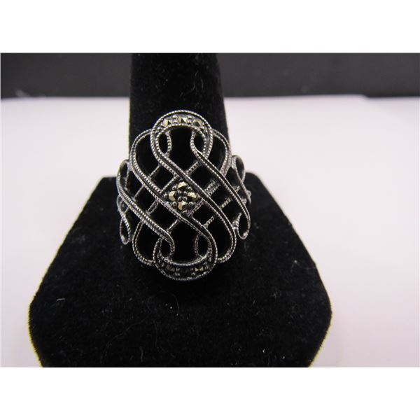 Sterling Silver Size 9 Nevada Jewelry Co. 10 Round Marcasite Cut Out Design Ring