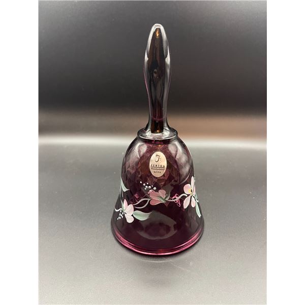 Vintage Fenton Amethyst Hand Painted and Signed Glass Bell 7"