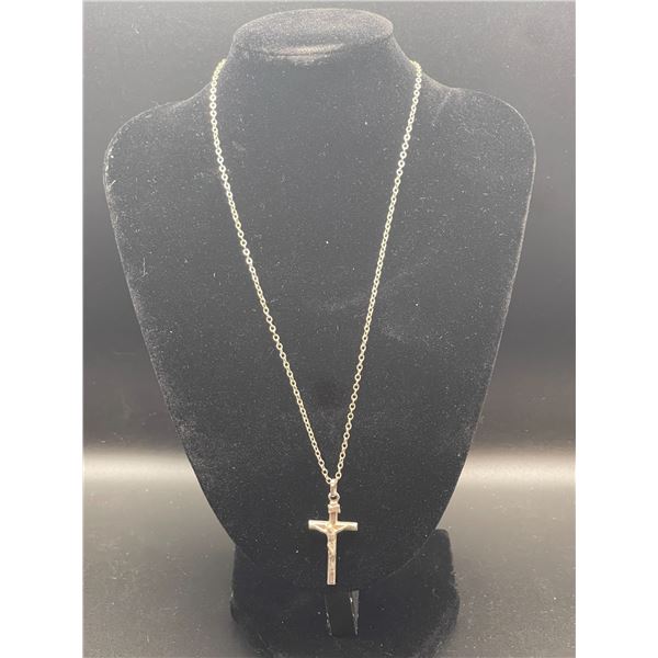 Sterling Silver Jesus on Cross Pendant on 16" Sterling Silver Chain