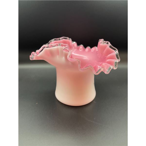 Vintage Fenton Peach Crest Hat Vase 5"