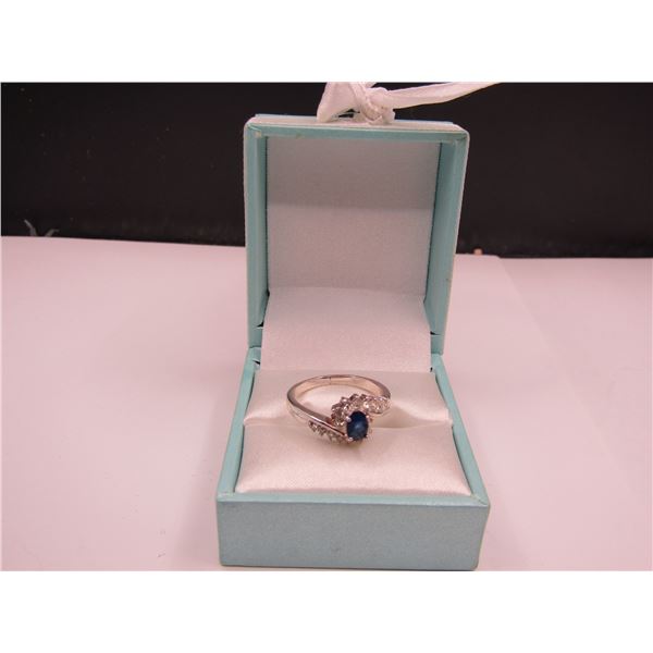 Sterling Silver Size 7 Genuine CZ, Blue Sapphire Like Ring. NEW