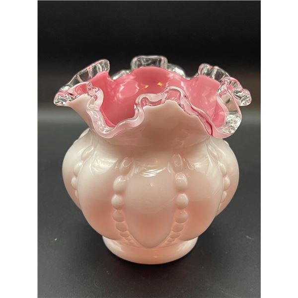 Vintage Fenton Peach Crest Beaded Melon Vase 4.5"