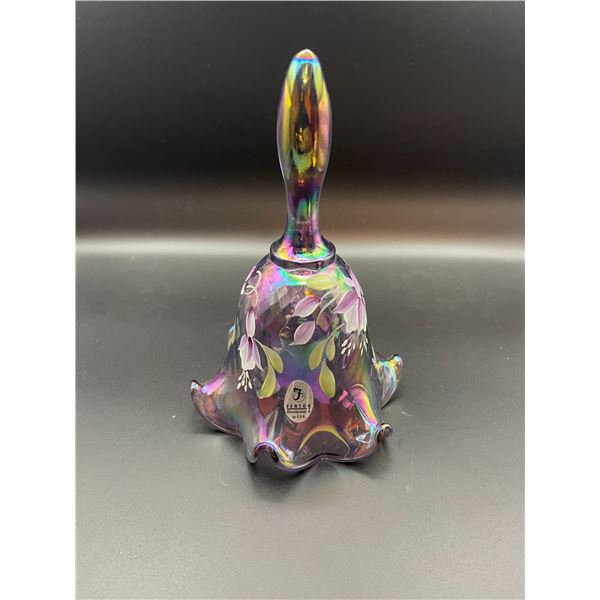 Vintage Fenton Amethyst Iridescent Opalescent Carnival Glass Hand Painted and Signed Glass Bell 7"