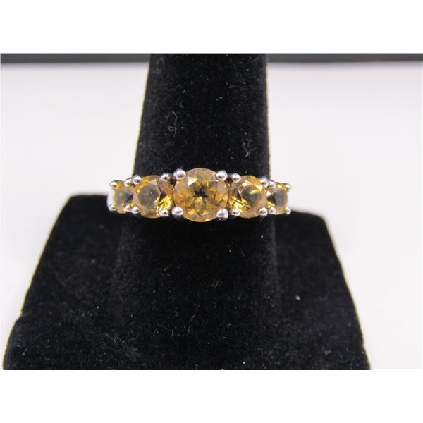 Size 7 Sterling Silver Round Citrine Gem Style Ring