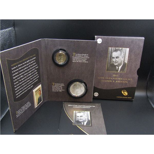 2015 US Mint Coin and Chronicles Set, Lyndon B Johnson; Contains 2015 Rev. Proof .999 Silver 1- Ounc