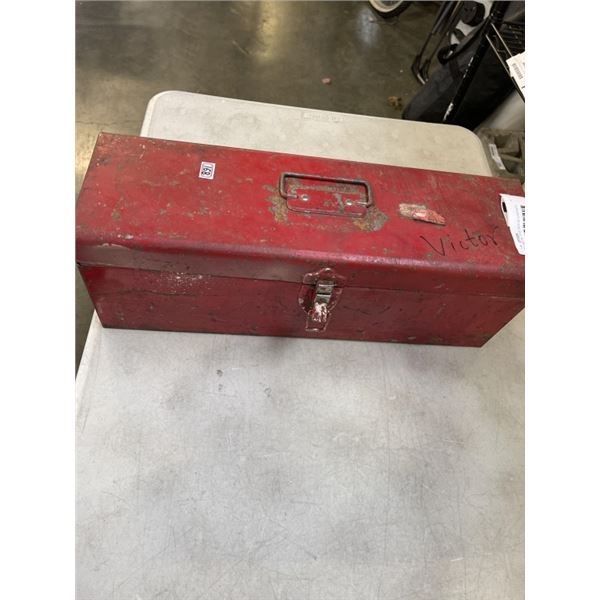 RED METAL TOOL BOX W/ CONTENTS