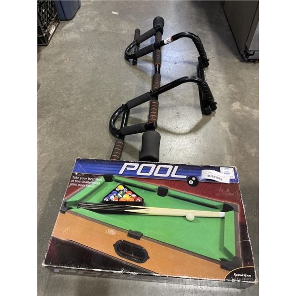 TABLE TOP POOL TABLE AND OVER DOOR PULL UP BAR