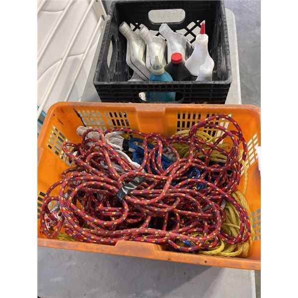 2 CRATES OF SHOP FLUIDS AND BUNGY CORDS