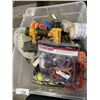 Image 1 : TOTE OF ASSORTED TOOLS AND HARDWARE, NAIL GUN ETC