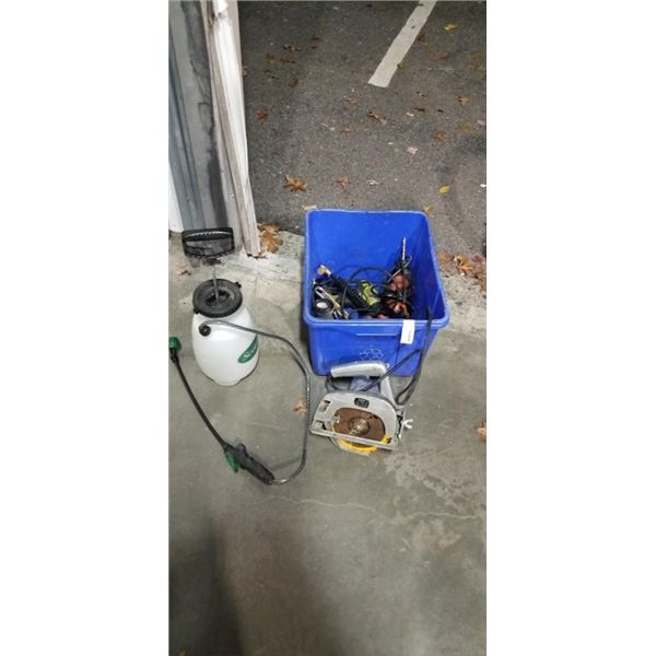 TOTE OF POWER TOOLS AND SPRAYER