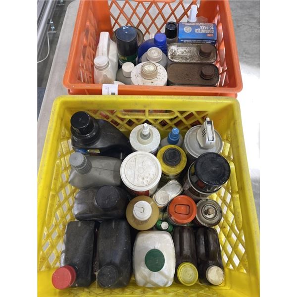 2 CRATES OF ASSORTED SHOP FLUIDS AND LIQUIDS
