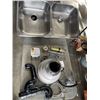 Image 1 : STAINLESS DOUBLE SINK WITH WASTE KING GARBURETOR, AND FAUCET, ATTACHMENTS ETC