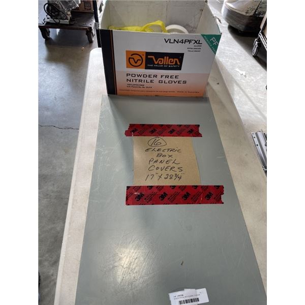 16 ELECTRICAL BOX COVERS, 17 X 28 3/4 INCH, AND ASSORTED ELECTRICAL SUPPLY