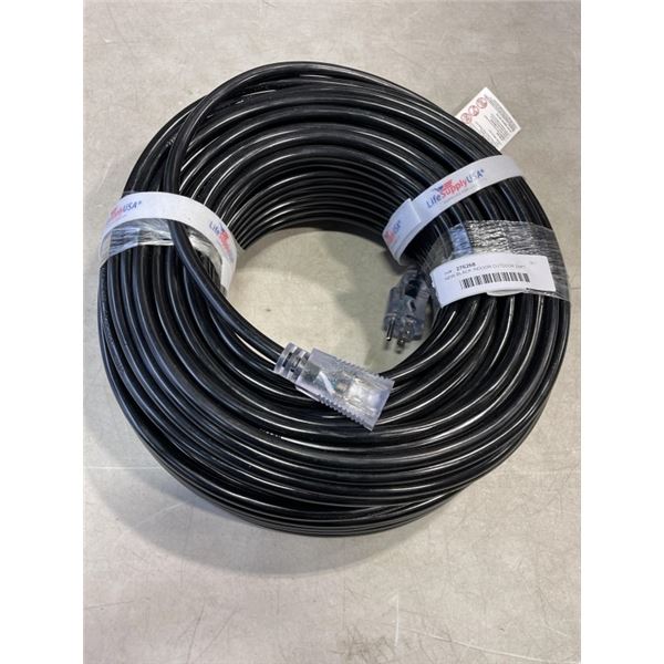 NEW BLACK INDOOR OUTDOOR 200FT HEAVY DUTY LIGHTED EXTENSION CORD, 12AWG, 3 WIRE