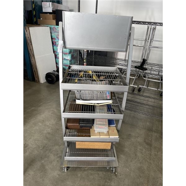 ROLLING RETAIL DISPLAY RACK WITH ASSORTED CD'S AND CASSETTES