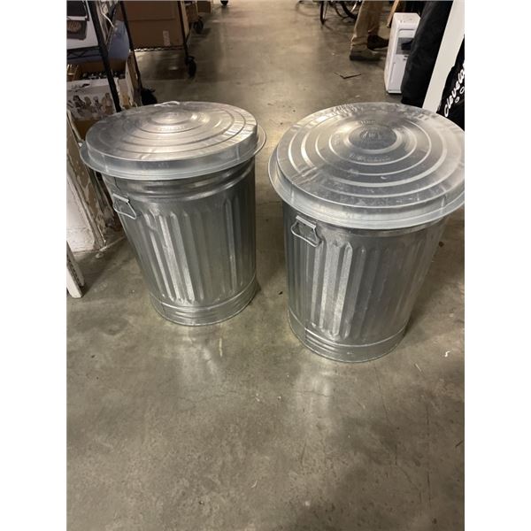 2 GALVANIZED GARBAGE CANS AND LIDS