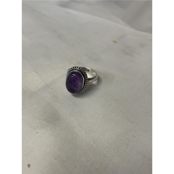 STERLING SILVER RING (TESTED) W/ GENUINE AMETHYST STONE, SIZE 8, MARKED 925