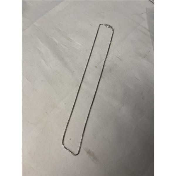 STERLING SILVER BOX LINK CHAIN NECKLACE (TESTED) 17" LENGTH, MARKED 925 AND HALLMMARKS