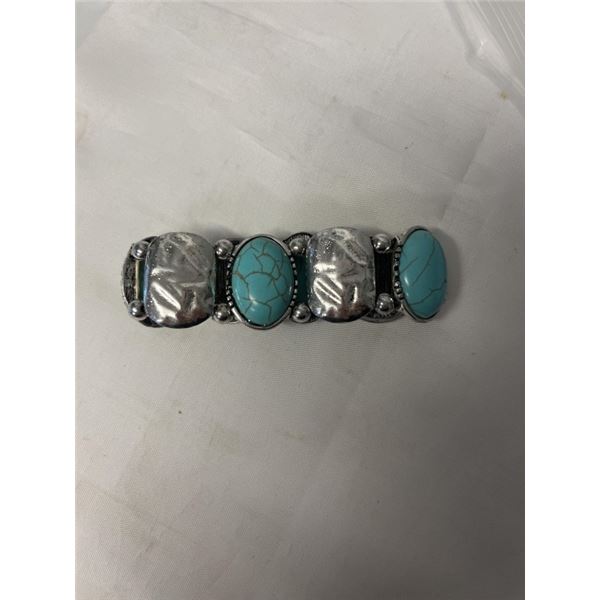 SILVER COLOUR W/ TURQUOISE STONES STRETCH BRACELET