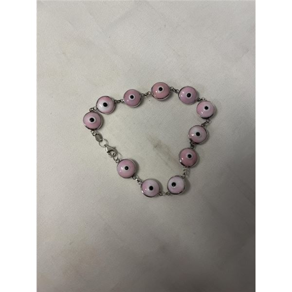 STERLING SILVER DEVILS EYE LINKS BRACELET 7" LENGTH MARKED 925