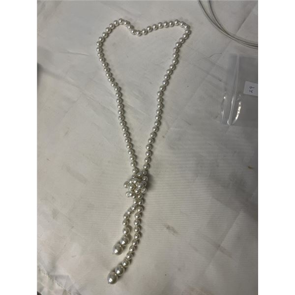 EXTRA LENGTH HAND KNOTTED PEARLS TASSEL STYLE NECKLACE 24" LENGTH