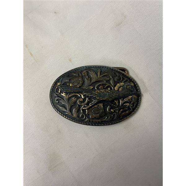 VINTAGE SILVER AND CGOLD COLOUR HAND CRAFTED ROAD RUNNER BIRD WESTERN BELT BUCKLE