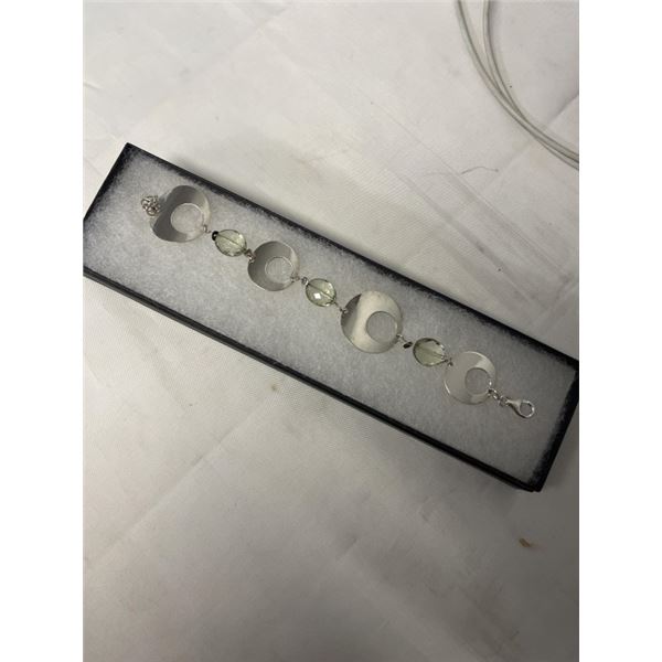 STERLING SILVER LINKS BRACELET W/ CRYSTAL BEADS 7" LENGTH MARKED 925