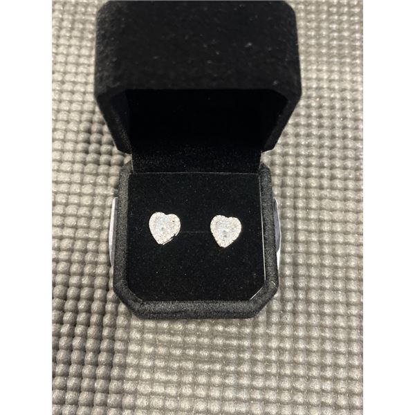 NEW PLATINUM PLATED 1.0CT EACH SIMULATED DIAMOND (CZ) HEART HALO STUD EARRINGS