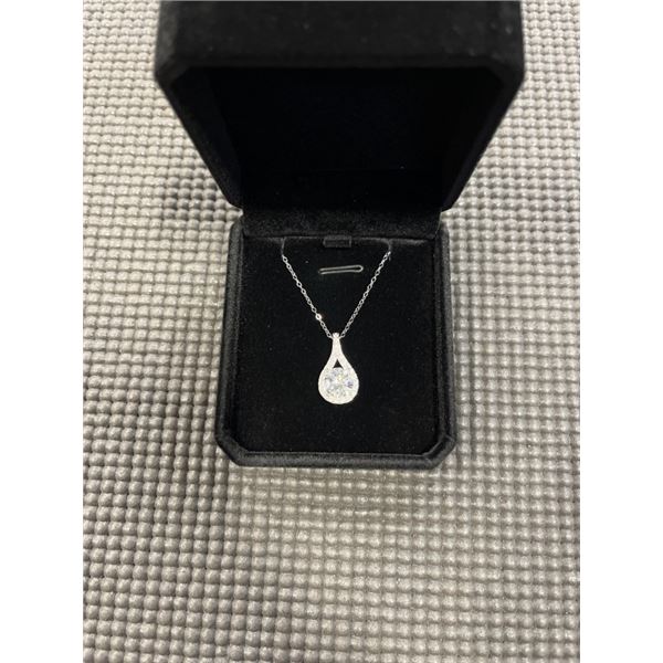 NEW STERLING SILVER 3.0CT SIMULATED DIAMOND (CZ) TEARDROP NECKLACE, ADJUSTABLE 16" TO 18" MOUNTED IN
