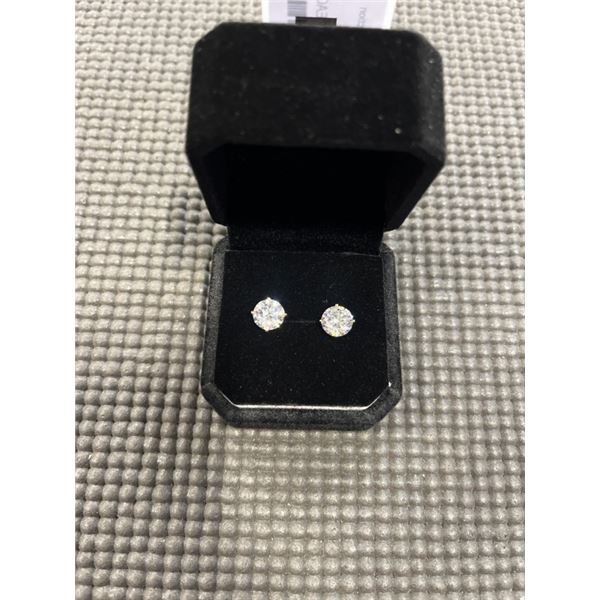 NEW 14K GOLD PLATED 2.0CT EACH SIMULATED DIAMOND (CZ) STUD EARRINGS