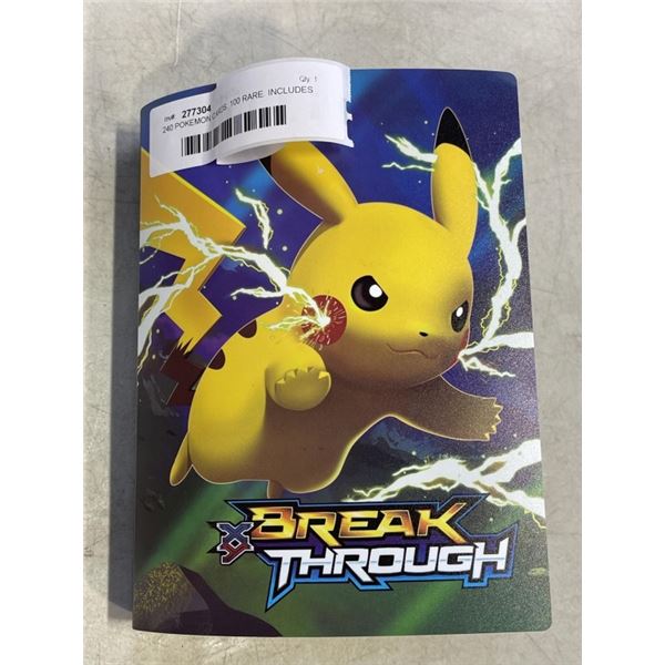 240 POKEMON CARDS. 100 RARE. INCLUDES 24 HOLO RARE/REVERSE HOLO RARES IN BRAND NEW BINDER WITH SLEEV