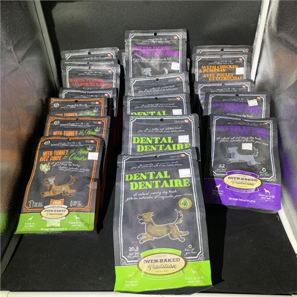 20 BAGS OF NEW OVEN BAKED TRADITION DOG TREATS ASSORTED FLAVORS BEST BEFORE JUNE 2026