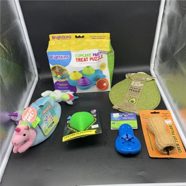 BOX OF NEW PET ACCESSORIES AND TOYS