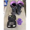 Image 1 : LADIES SIZE 8 SALOMON SNOWBOARDING BOOTS WITH HEARING AID AND HAND MASSAGER